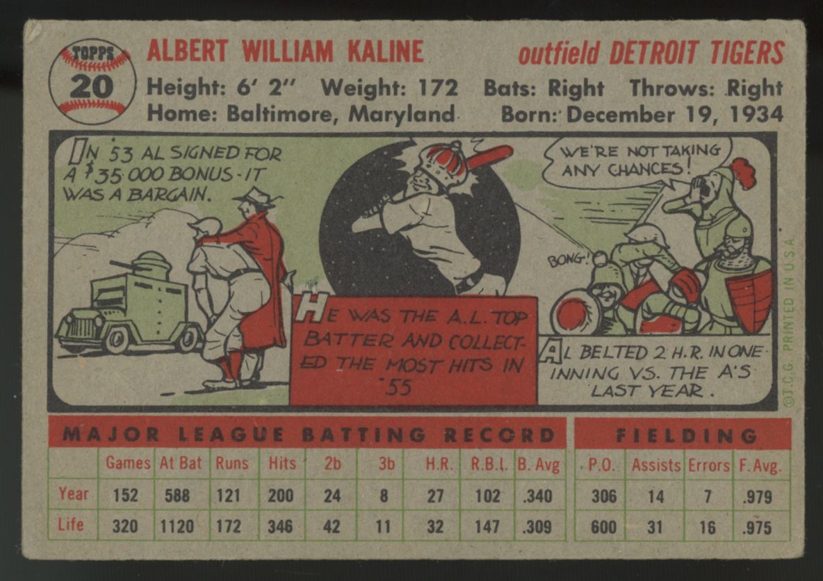 1956 Topps Al Kaline #20 G/VG (Creases)