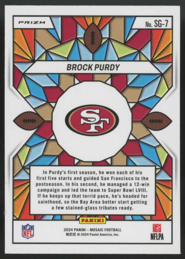 2024 Panini Mosaic Brock Purdy Stained Glass SSP #SG-7