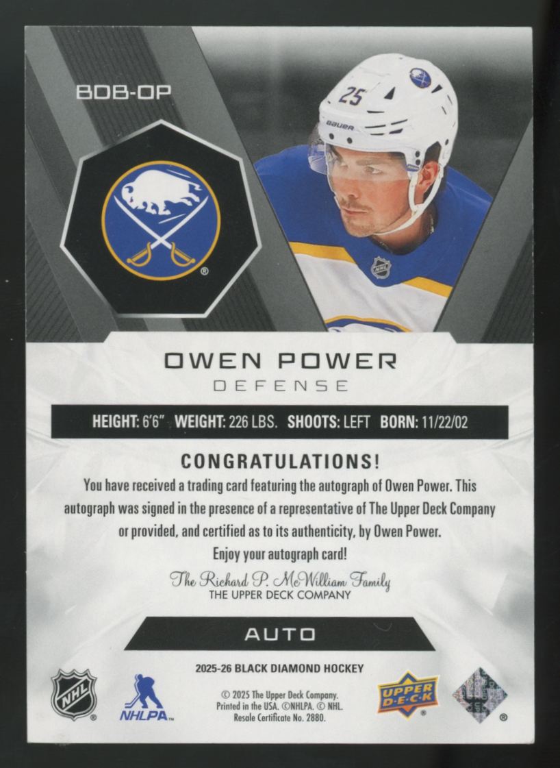 2025-26 Upper Deck Black Diamond Owen Power Auto /49 #BDB-OP