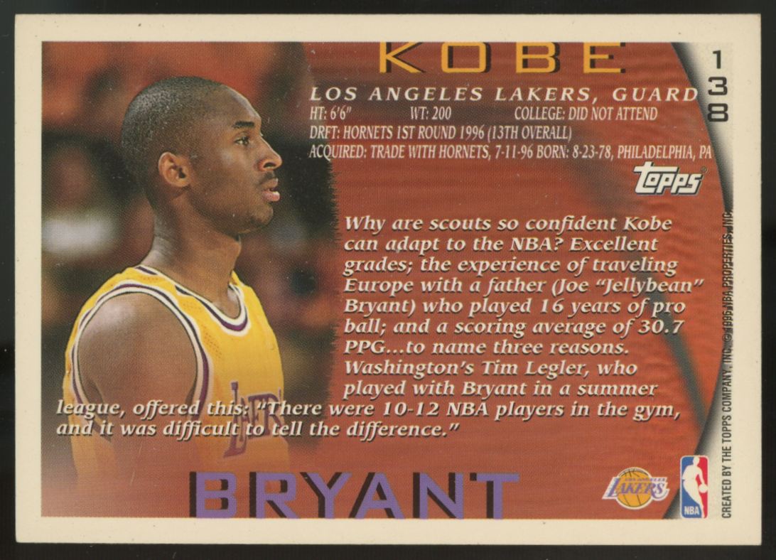 1996-97 Topps Kobe Bryant RC #138 EX "B"