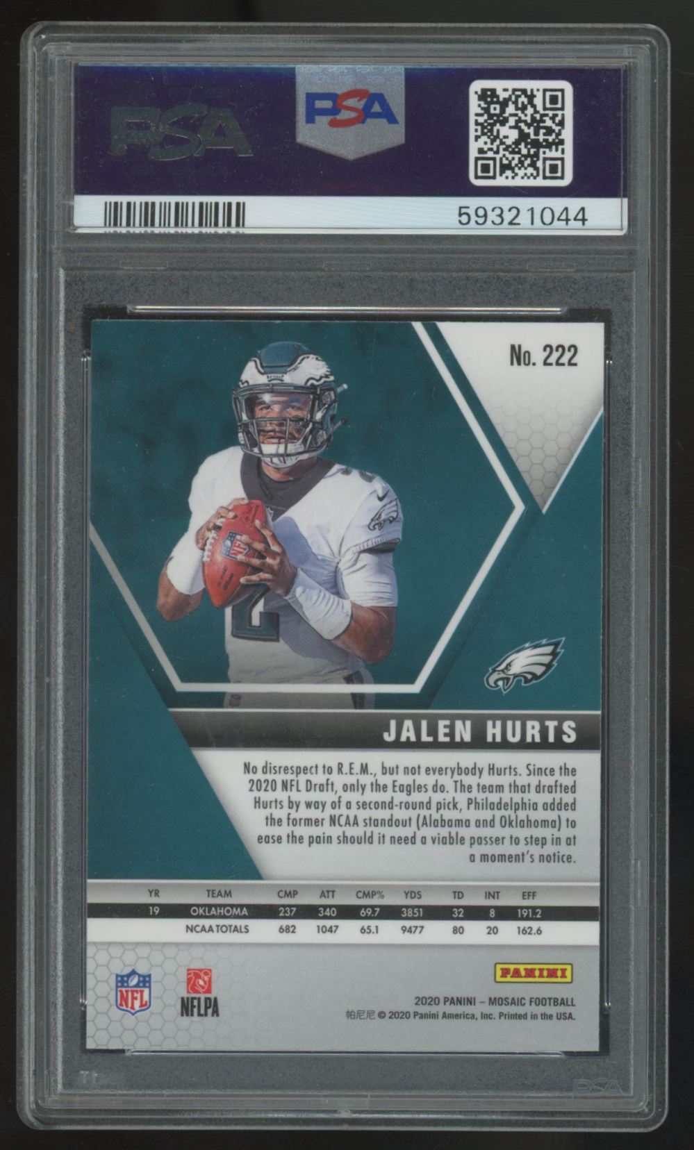 2020 Panini Mosaic Jalen Hurts RC #222 PSA 10