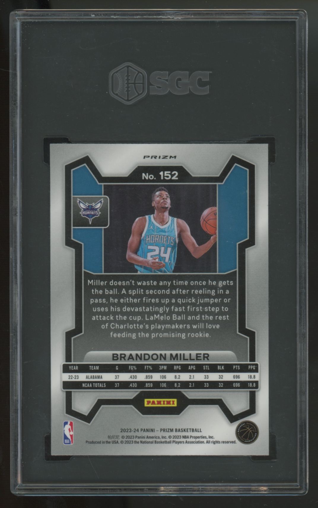 2023-24 Prizm Brandon Miller RC Orange Ice #152 SGC 10
