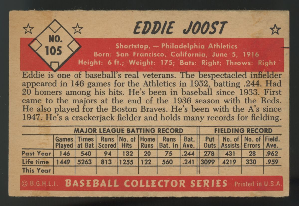 1953 Bowman Color Eddie Joost #105 EX