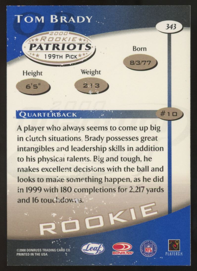 2000 Donruss Quantum Leaf Tom Brady RC #343 EX