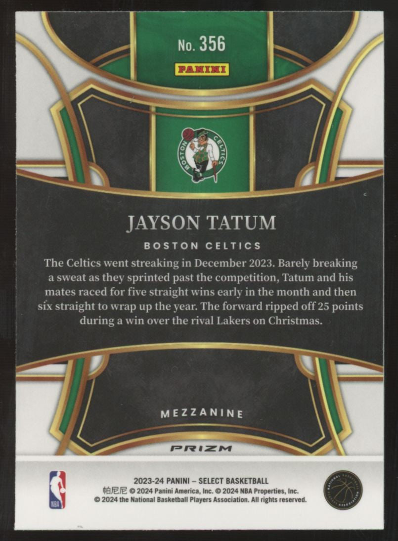 2023-24 Panini Select Jayson Tatum Mezzanine Zebra Prizm SSP #356