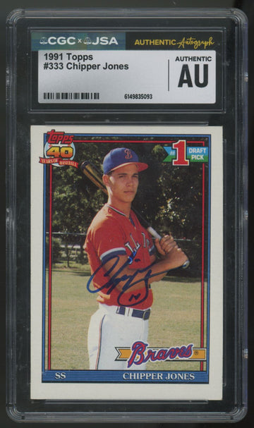 1991 Topps Chipper Jones RC Signed Auto #333 CGC x JSA Authentic