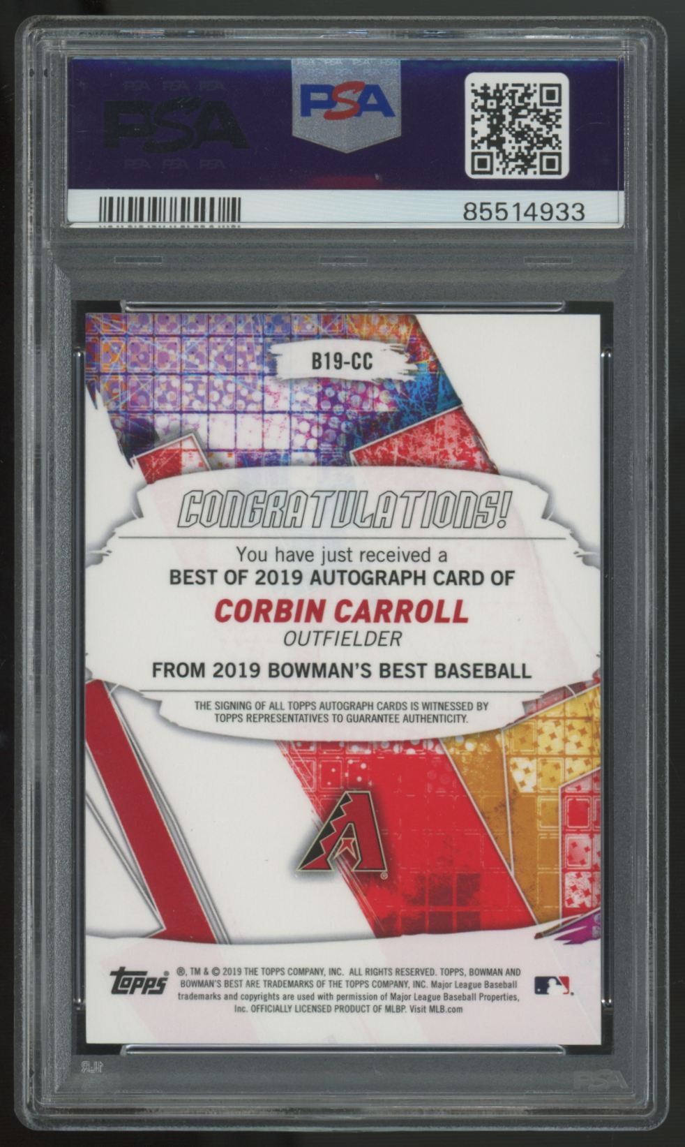 2019 Bowman's Best Corbin Carroll Best Of 2019 Auto #B19-CC PSA 10