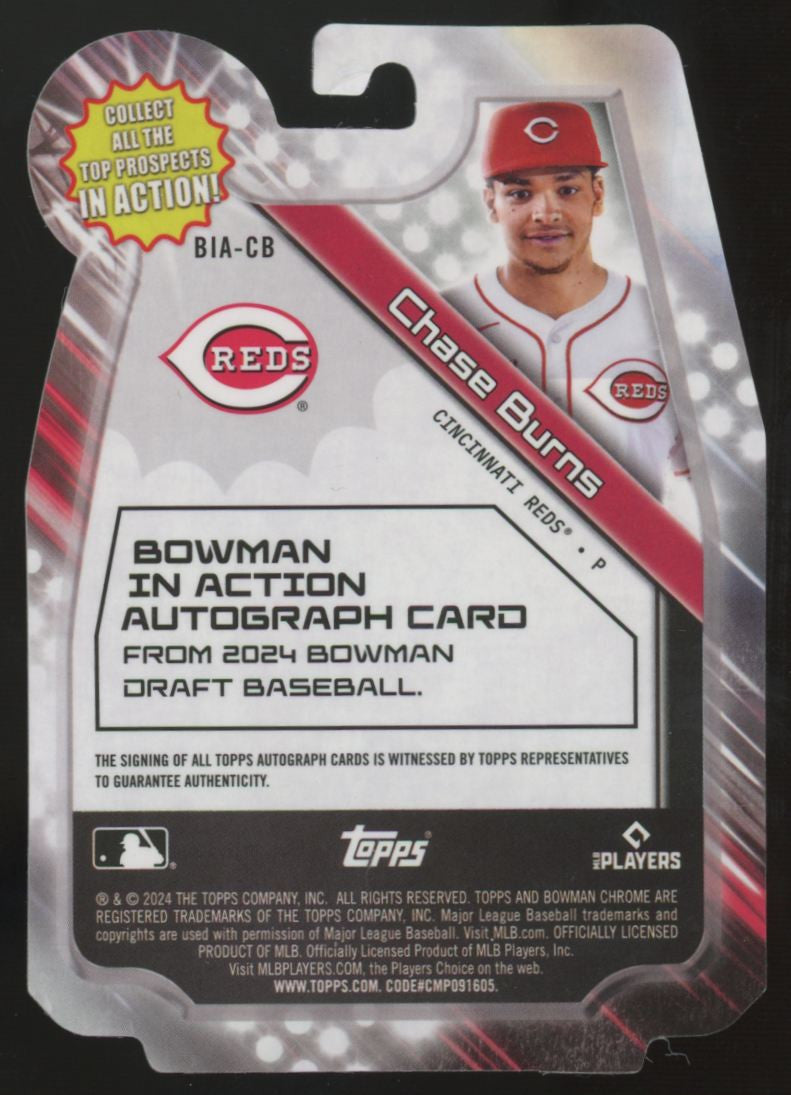 2024 Bowman Draft Chase Burns Prospect In Action Auto Die-Cut /99 #BIA-CB