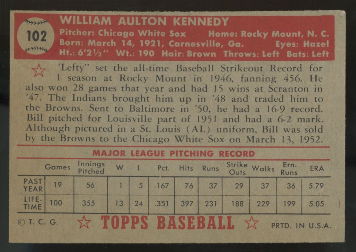 1952 Topps Bill Kennedy #102 Good