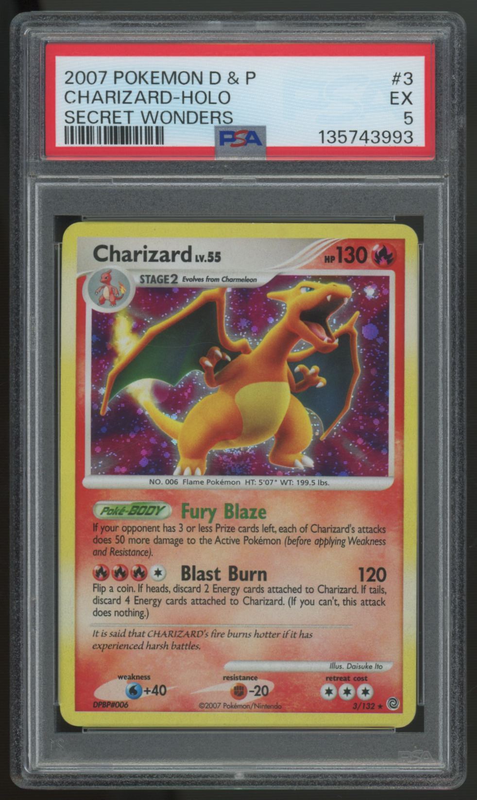 2007 Pokemon Charizard Secret Wonders Holo #3 PSA 5 (B)