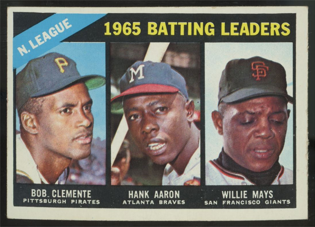 1966 Topps Bob Clemente/Hank Aaron/Willie Mays Batting Leades #215 VG (Crease)