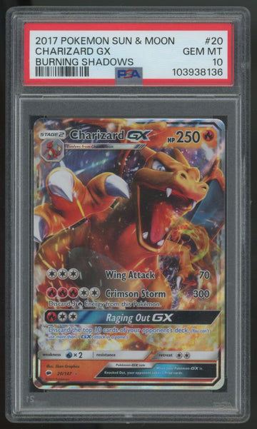 2017 Pokemon Charizard GX Burning Shadows Holo #20 PSA 10
