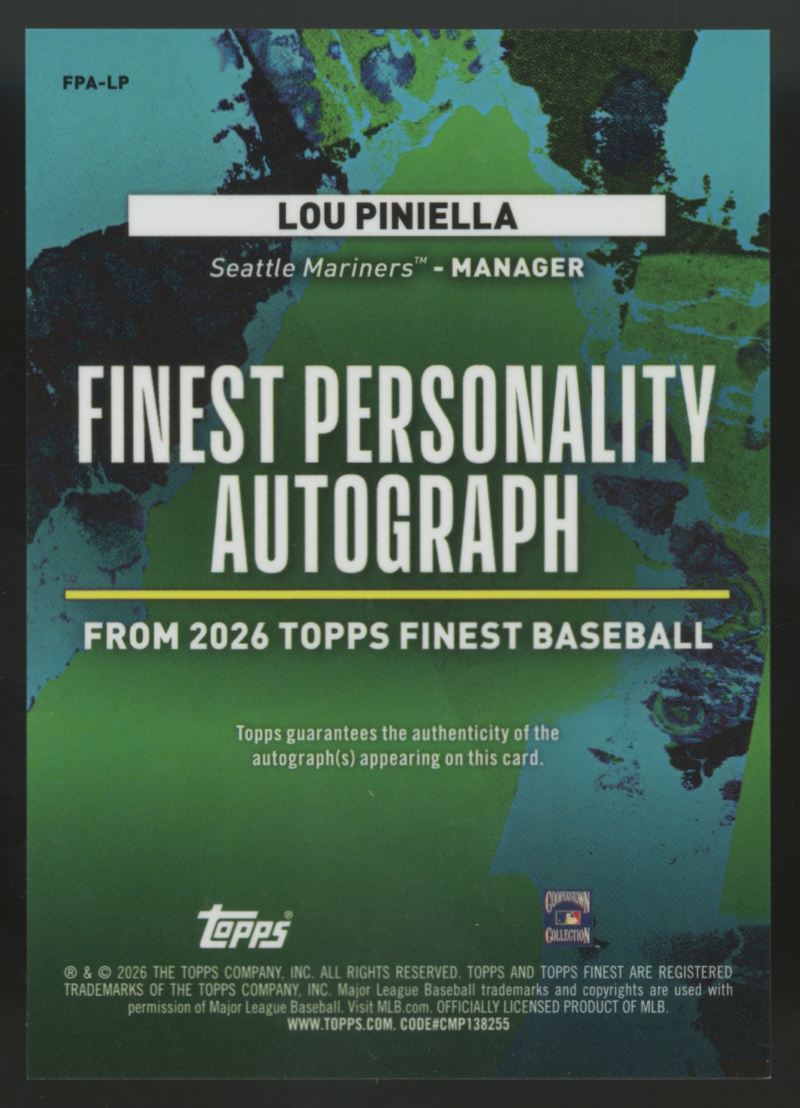 2026 Topps Finest Lou Piniella Personality Gold Auto /50 #FPA-LP