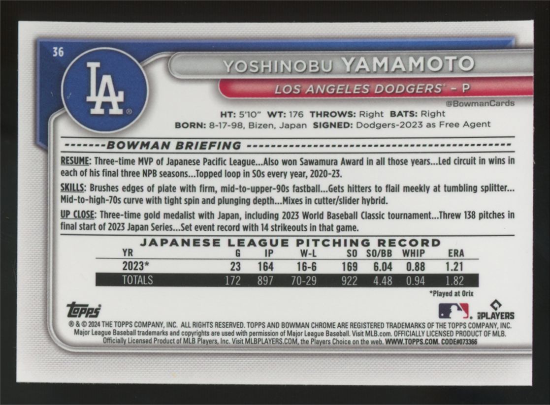 2024 Bowman Chrome Mega Yoshinobu Yamamoto RC Mojo #36