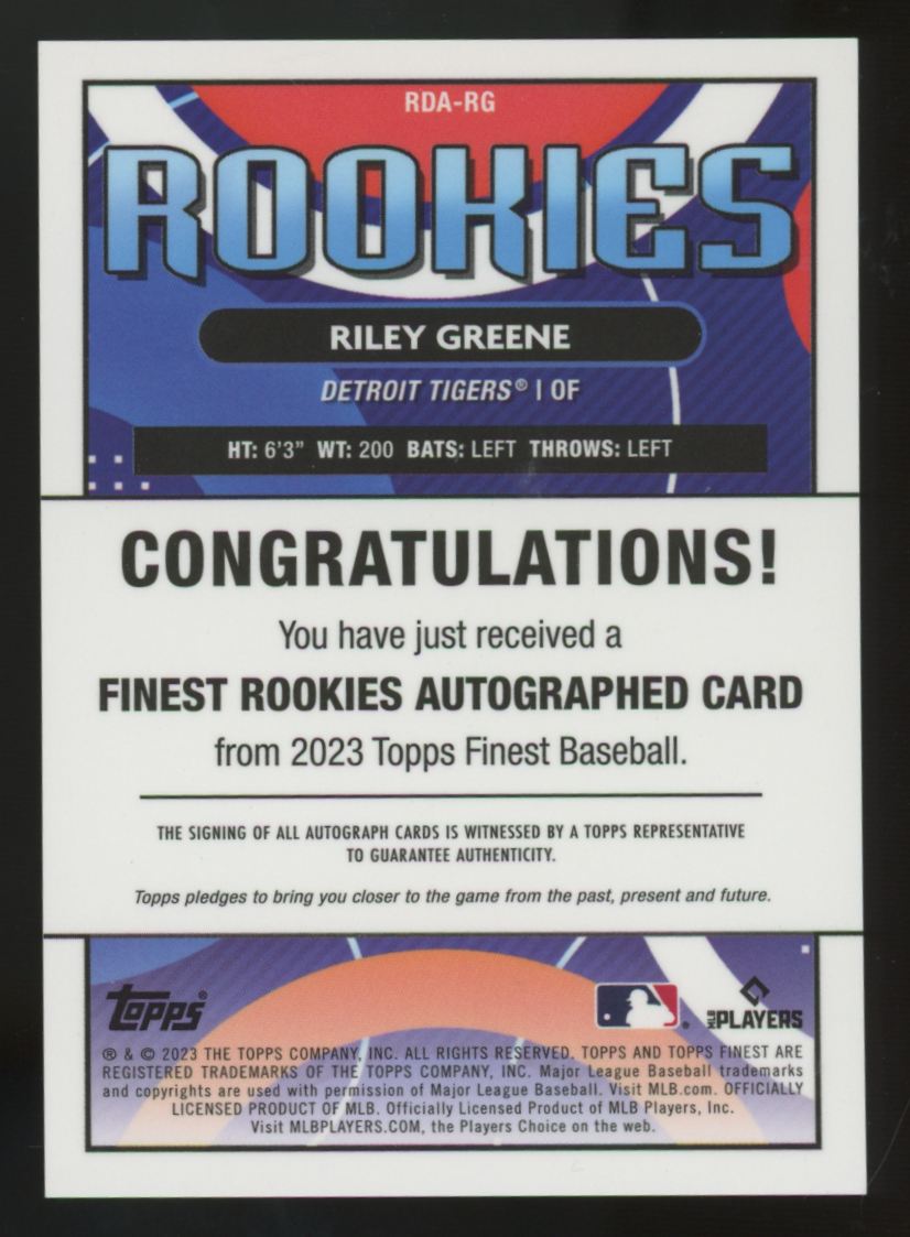 2023 Topps Finest Riley Greene RC Green Wave Design Variation Auto /99 #RDA-RG