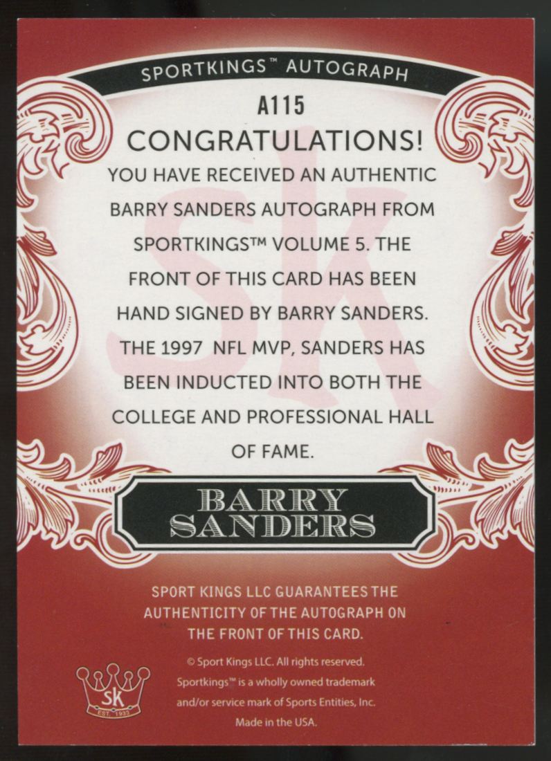 2023 Sportkings Barry Sanders Auto /50 #A115