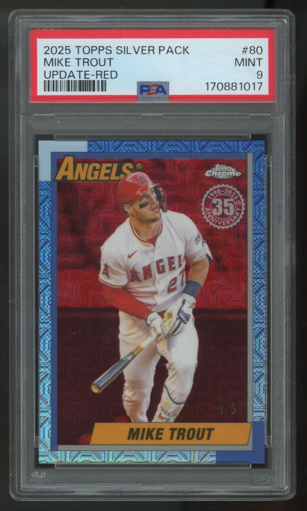 2025 Topps Update Silver Pack Mike Trout Red /5 #U90C-80 PSA 9