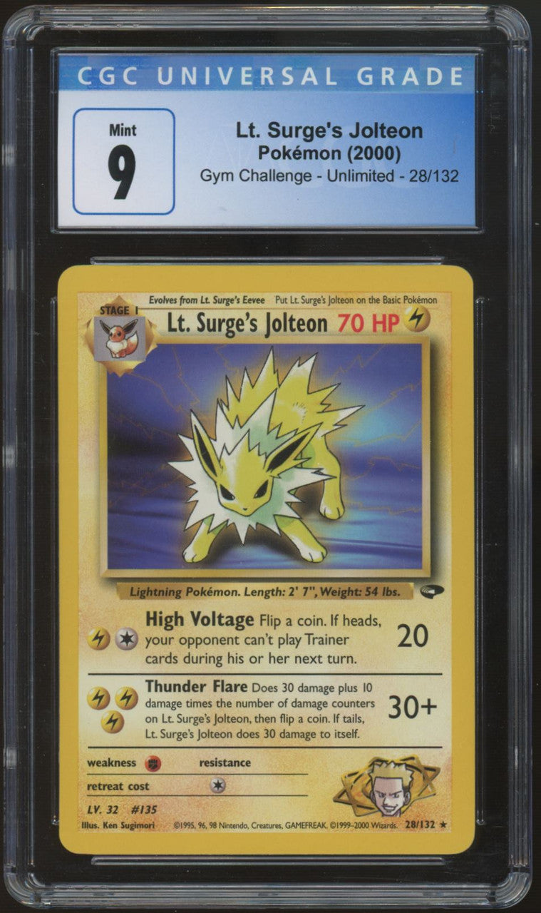 2000 Pokemon Lt. Surge Jolteon Gym Challenge Unlimited #28 CGC 9