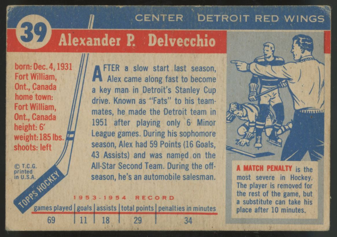 1954-55 Topps Alex Delvecchio #39 G/VG