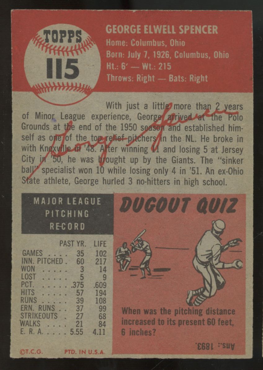 1953 Topps George Spencer #115 EX+