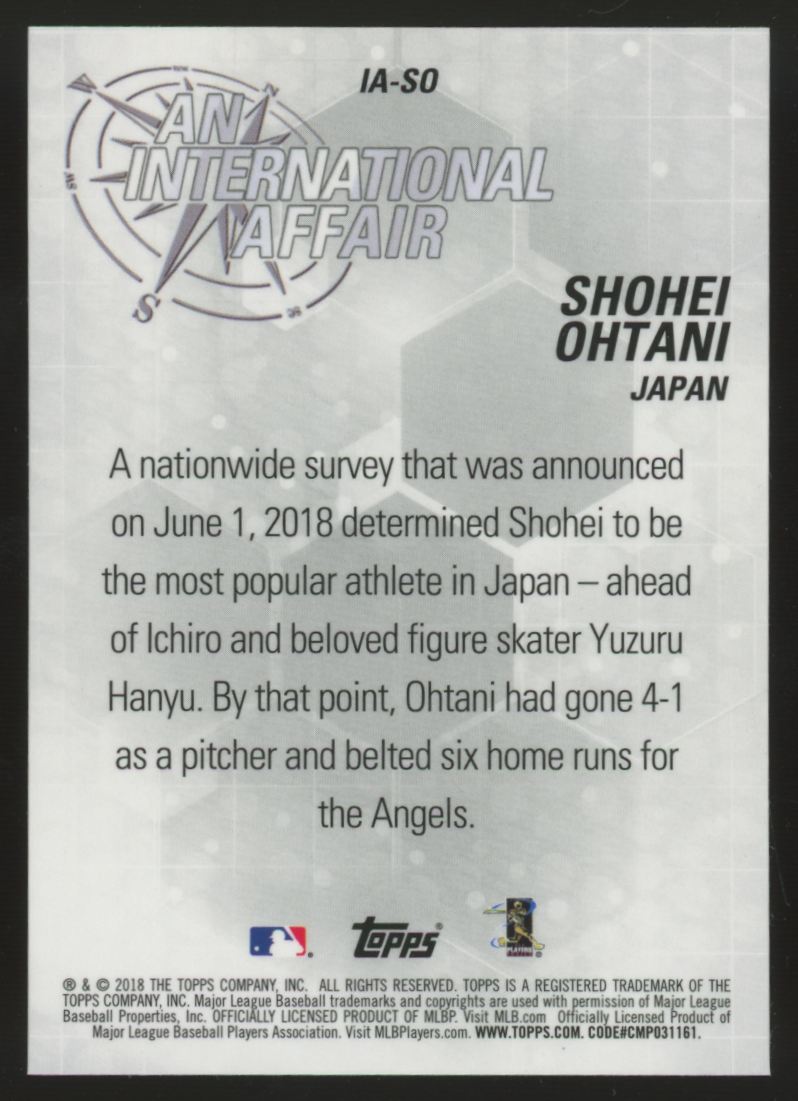 2018 Topps Chrome Update Shohei Ohtani RC International Affair #IA-SO