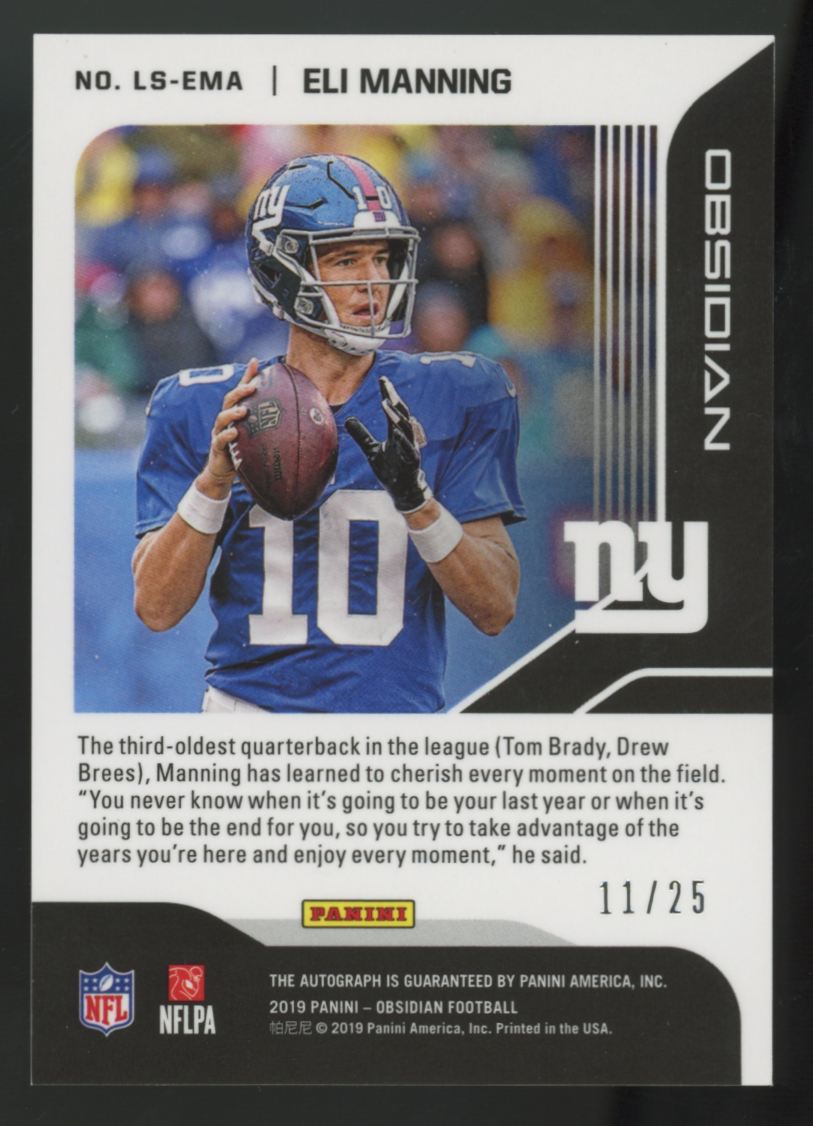2019 Panini Obsidian Eli Manning Lightning Strike Auto /25 #LS-EMA