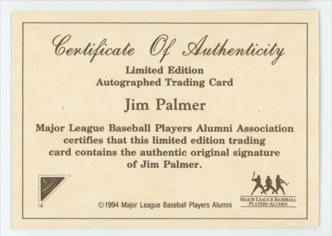 1994 Nabisco All-Star Legends Jim Palmer Auto With COA