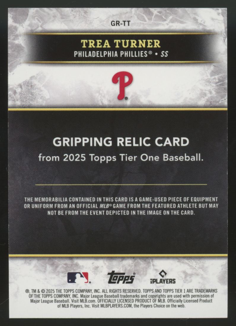 2025 Topps Tier One Trea Turner Gripping Glove Relic /10 #GR-TT