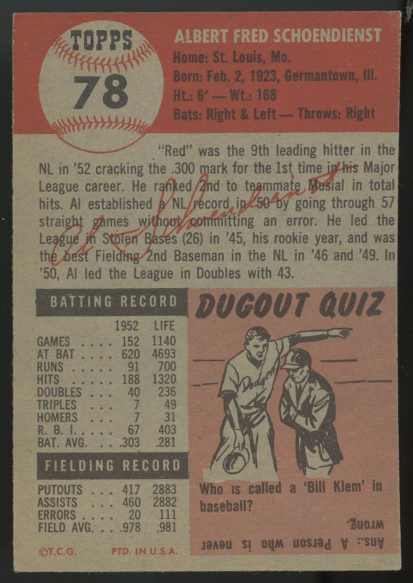 1953 Topps Al Schoendienst #78 VG-EX