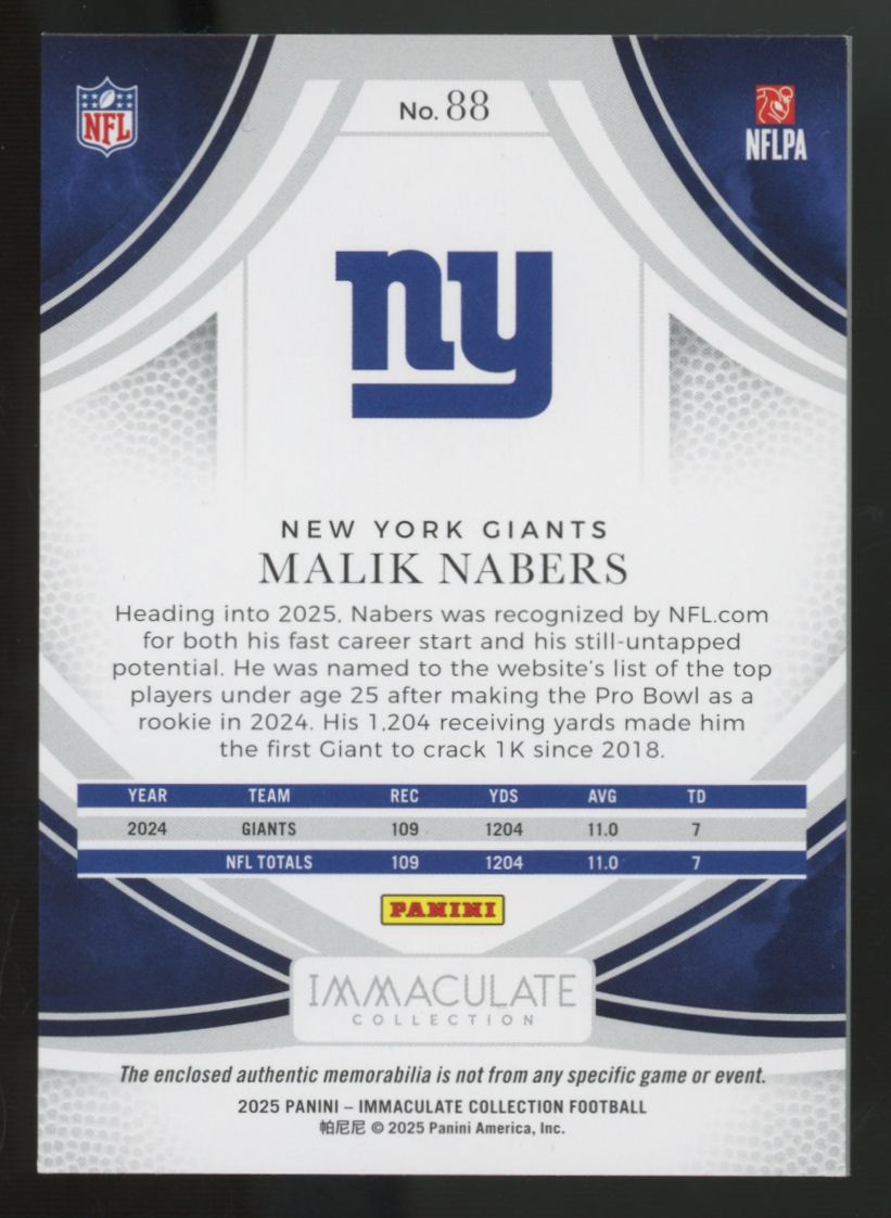 2025 Immaculate Collection Malik Nabers Emerald Patch /26 #88