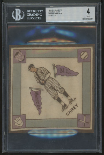 1914 B18 Blankets Max Carey Purple Pennants BGS 4