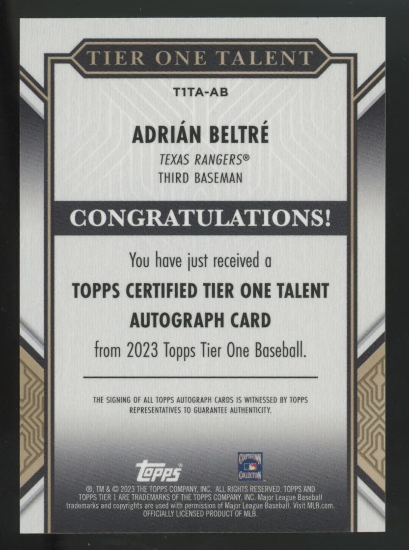2023 Topps Tier One Adrian Beltre Tier One Talent Auto /99 #T1TA-AB