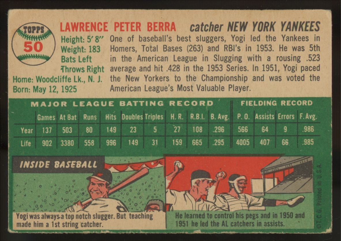1954 Topps Yogi Berra #50 G/VG "A"