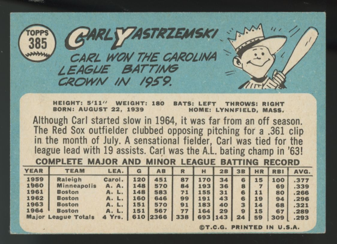 1965 Topps Carl Yastrzemski #385 EX/MT "B"
