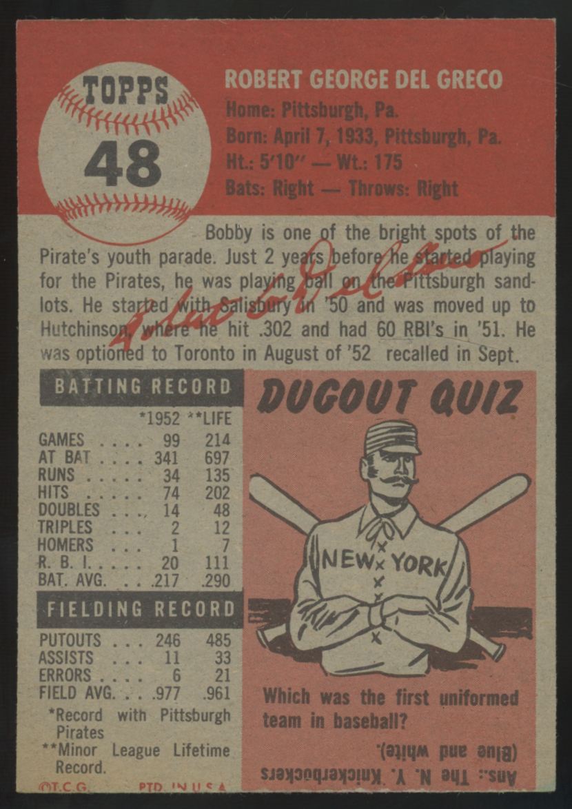 1953 Topps Bob Del Greco #48 EX