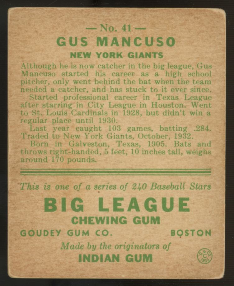 1933 Goudey Gus Mancuso #41 VG