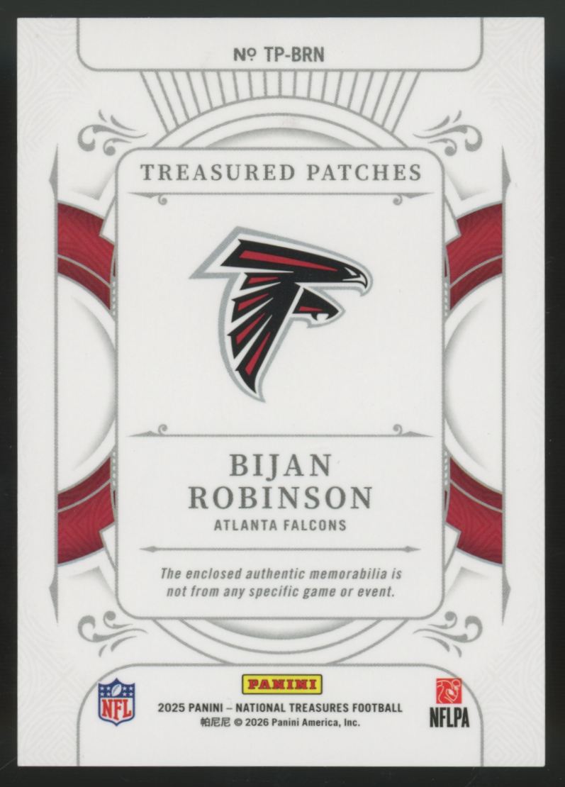 2025 Panini National Treasures Bijan Robinson Treasured Patch /49 #TP-BRN