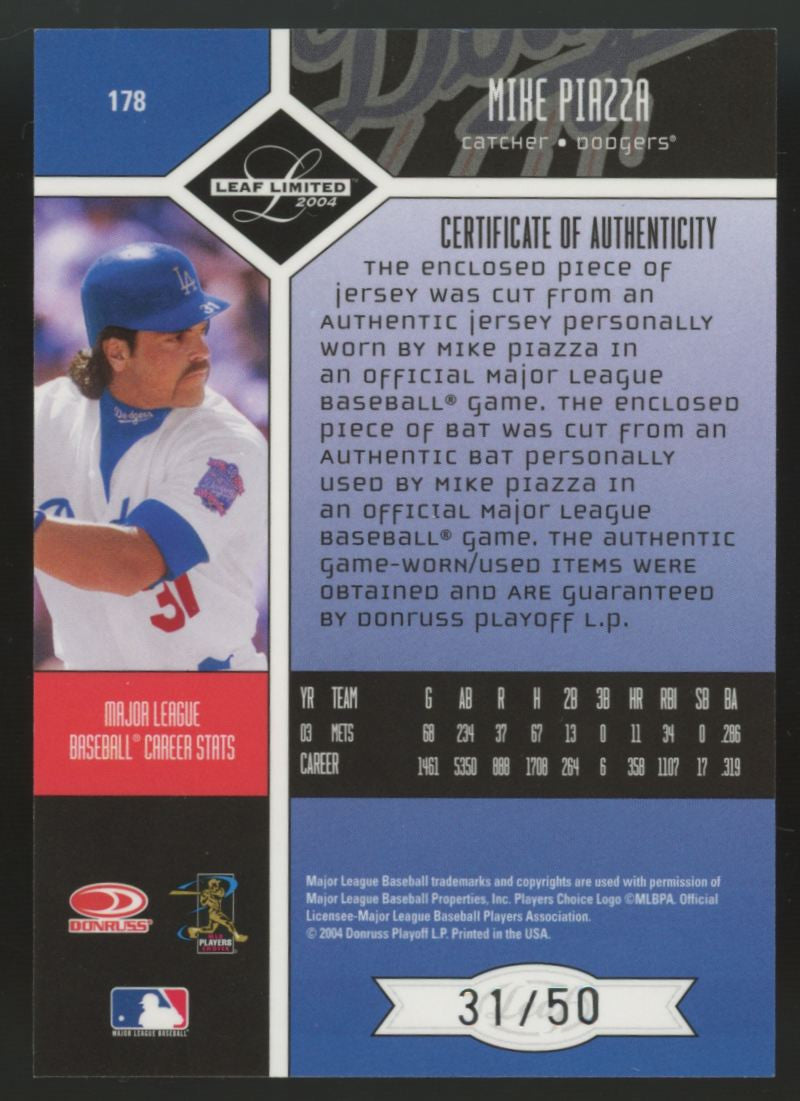 2004 Leaf Limited Mike Piazza TNT Dual Patch /50 #178