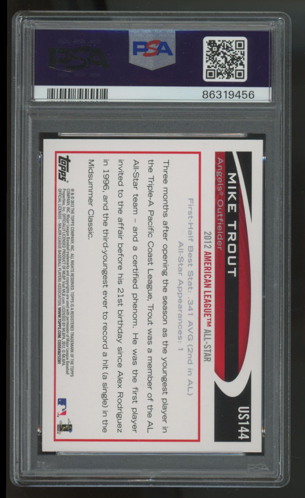 2012 Topps Update Mike Trout At Bat #US144 PSA 10