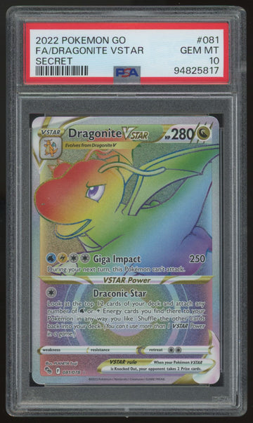 2022 Pokemon Dragonite VSTAR Go Secret Full Art #081 PSA 10
