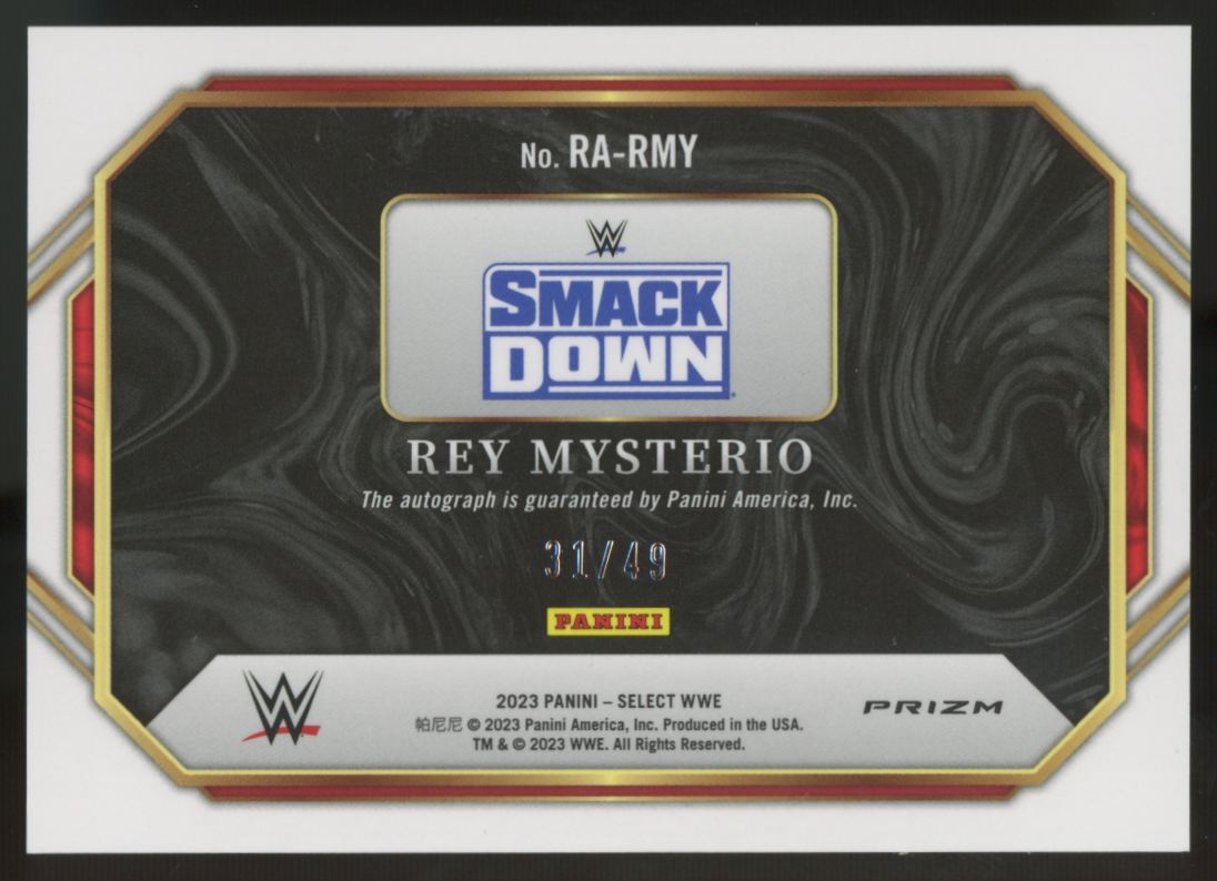 2023 Select WWE Rey Mysterio Ringside Action Signatures Auto Blue /49 #RA-RMY