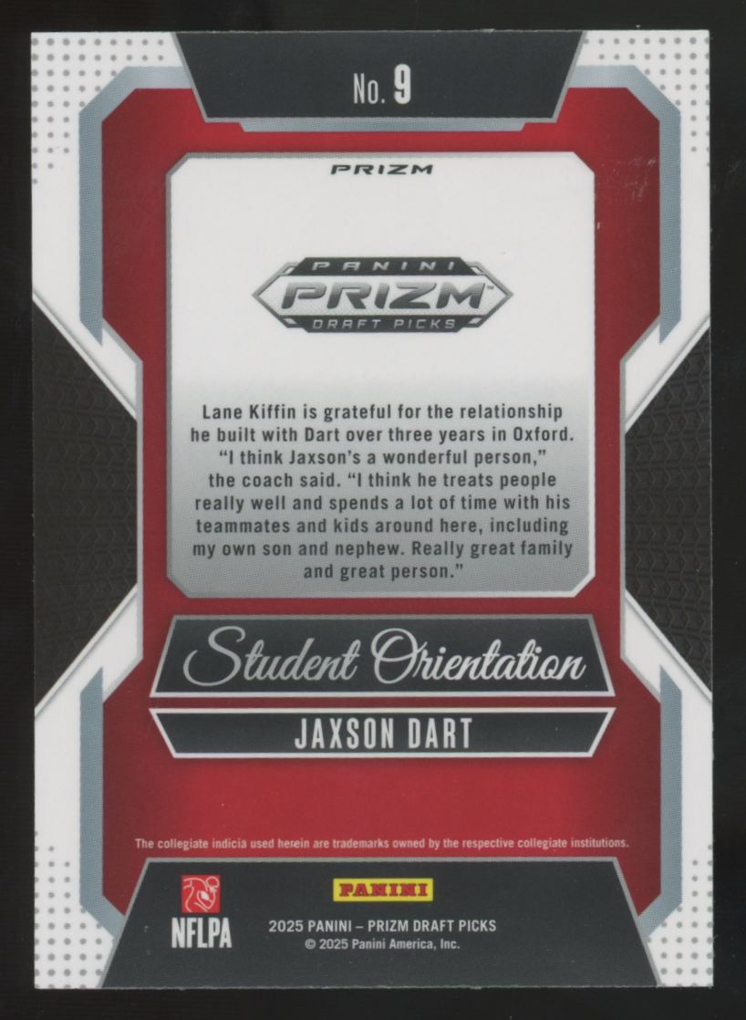 2025 Panini Prizm Draft Jaxson Dart RC Student Orientation Gold Ice #9