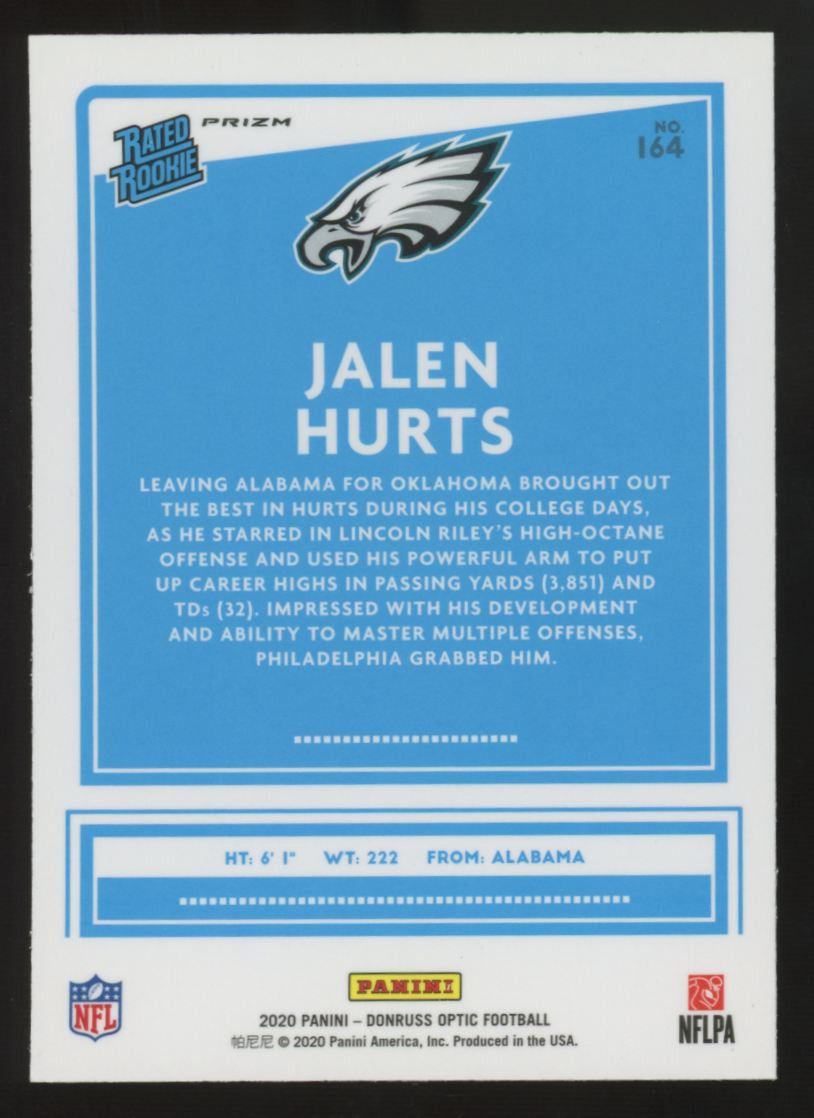 2020 Donruss Optic Jalen Hurts RC Rated Rookie Pink Prizm #164