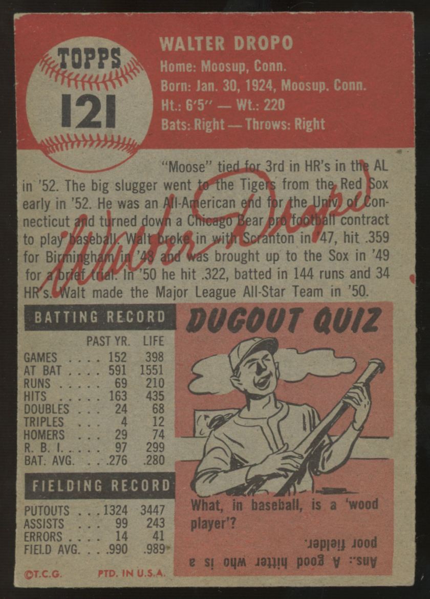 1953 Topps Walt Dropo #121 EX "A"