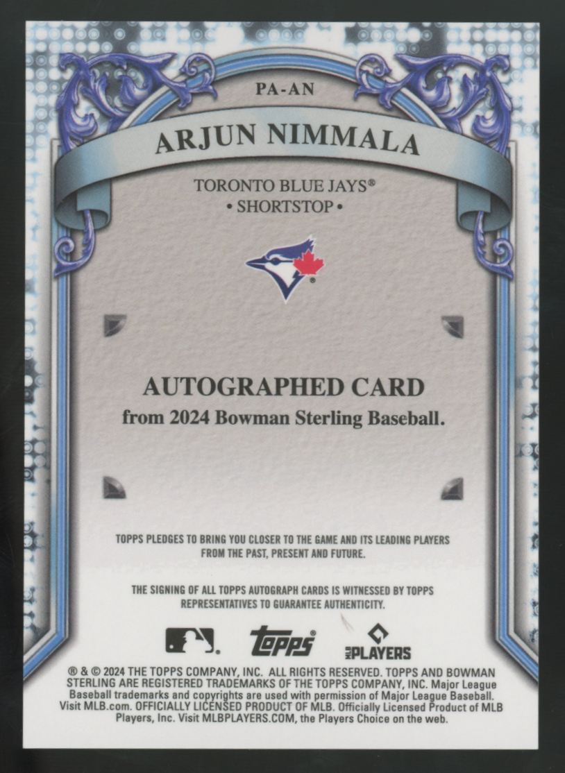 2024 Bowman Sterling Arjun Nimmala Prospect Auto #PA-AN "A"