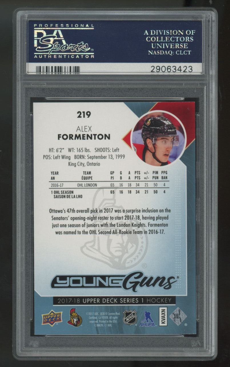 2017-18 Upper Deck Alex Formenton RC Young Guns #219 PSA 10