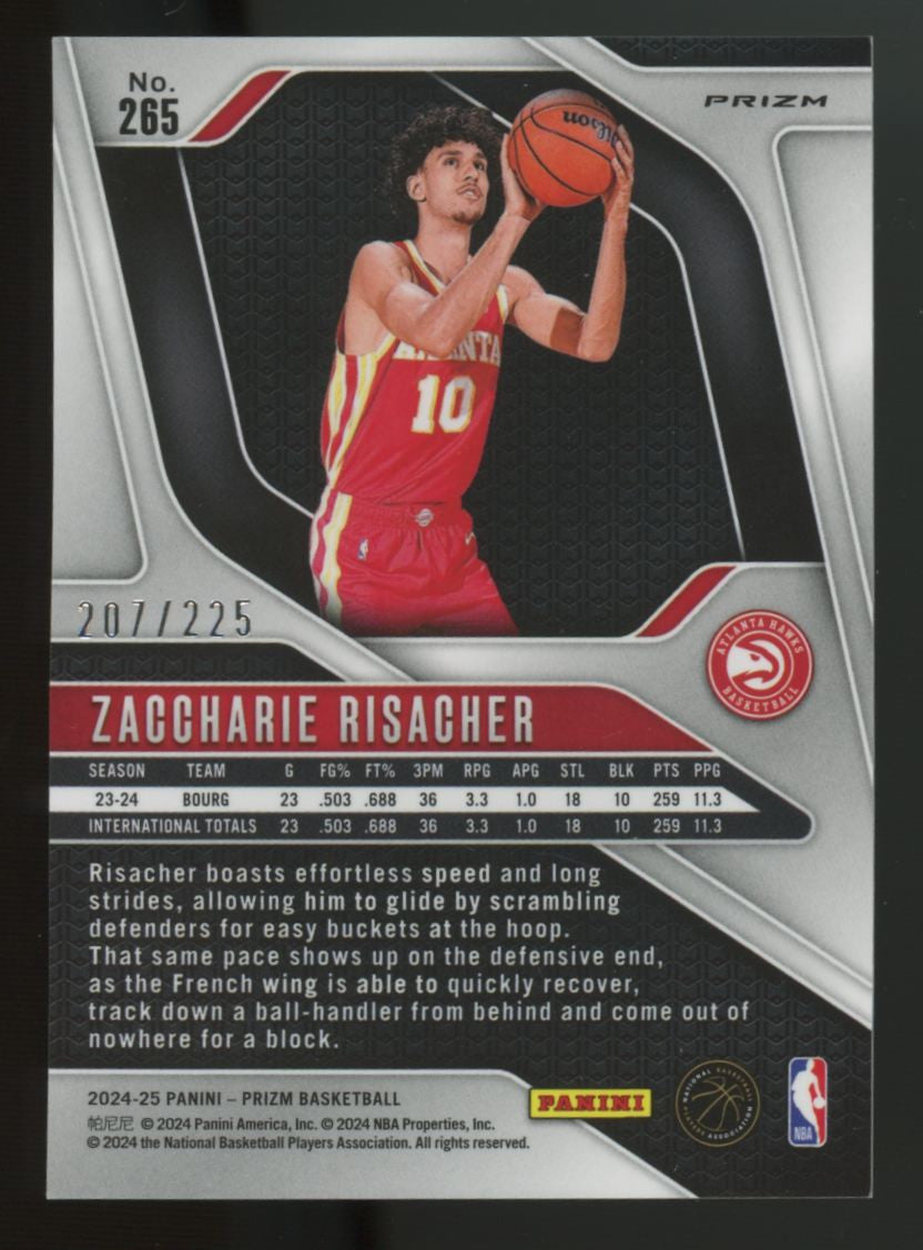 2024/25 Prizm Basketball Zaccharie Risacher RC Teal Ice /225 #265