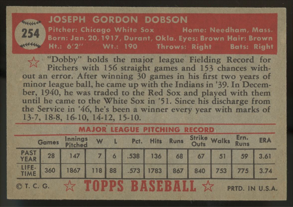 1952 Topps Joe Dobson #254 EX/MT