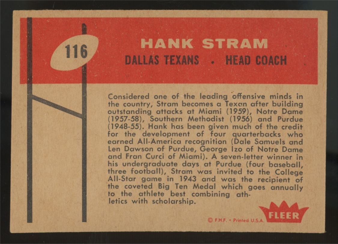 1960 Fleer Hank Stram #116 EX