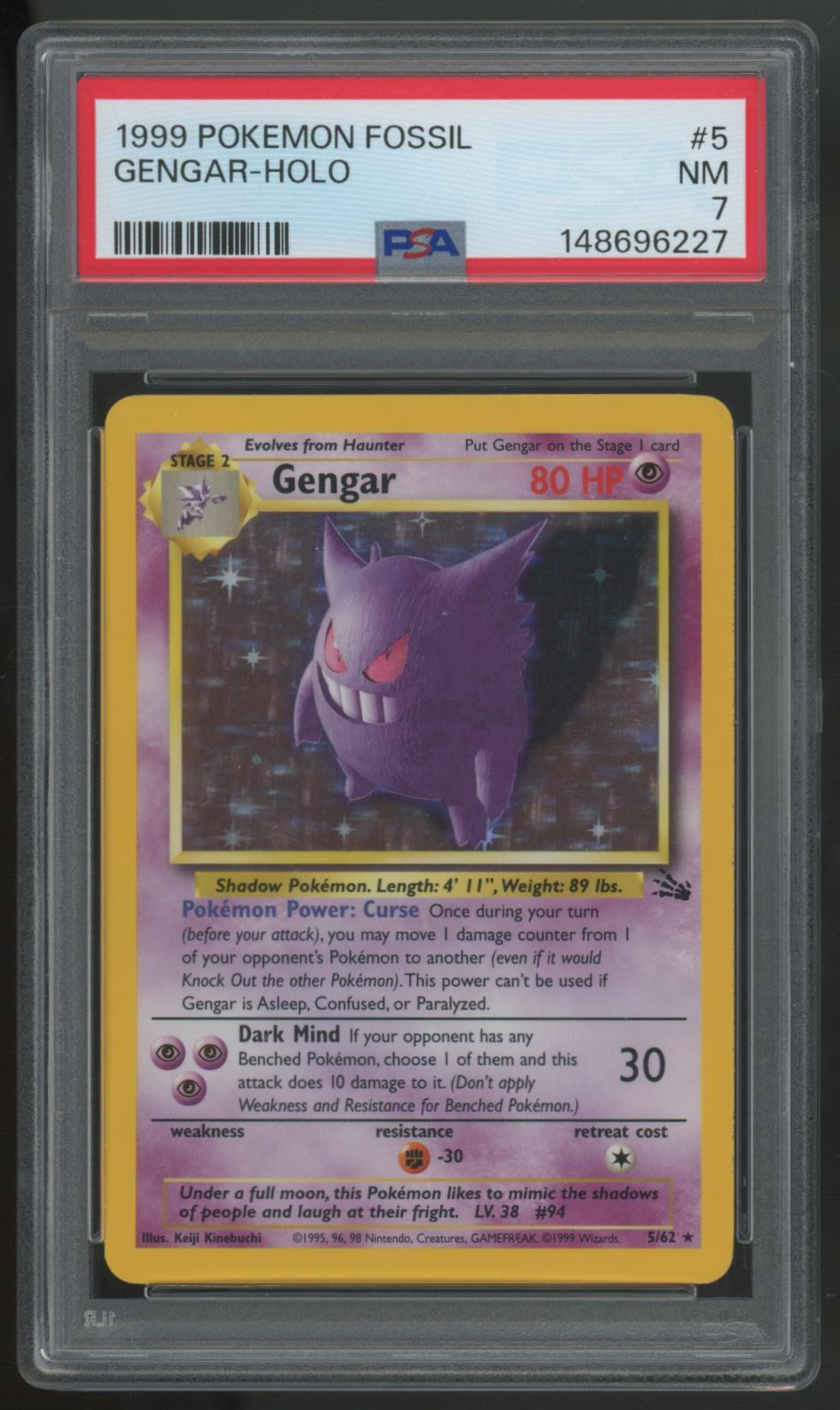 1999 Pokemon Gengar Fossil Holo #5 PSA 7